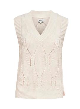 Colete Only Lasta Knitted Bege para Mulher
