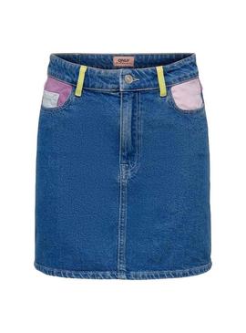 Saia Denim Only Rosa Colorblock Azul para Mulher