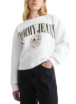 Sweat Tommy Jeans Crop Relaxed Mulher Branco