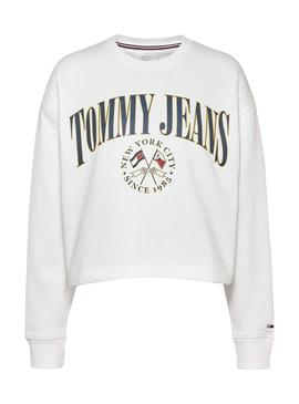 Sweat Tommy Jeans Crop Relaxed Mulher Branco