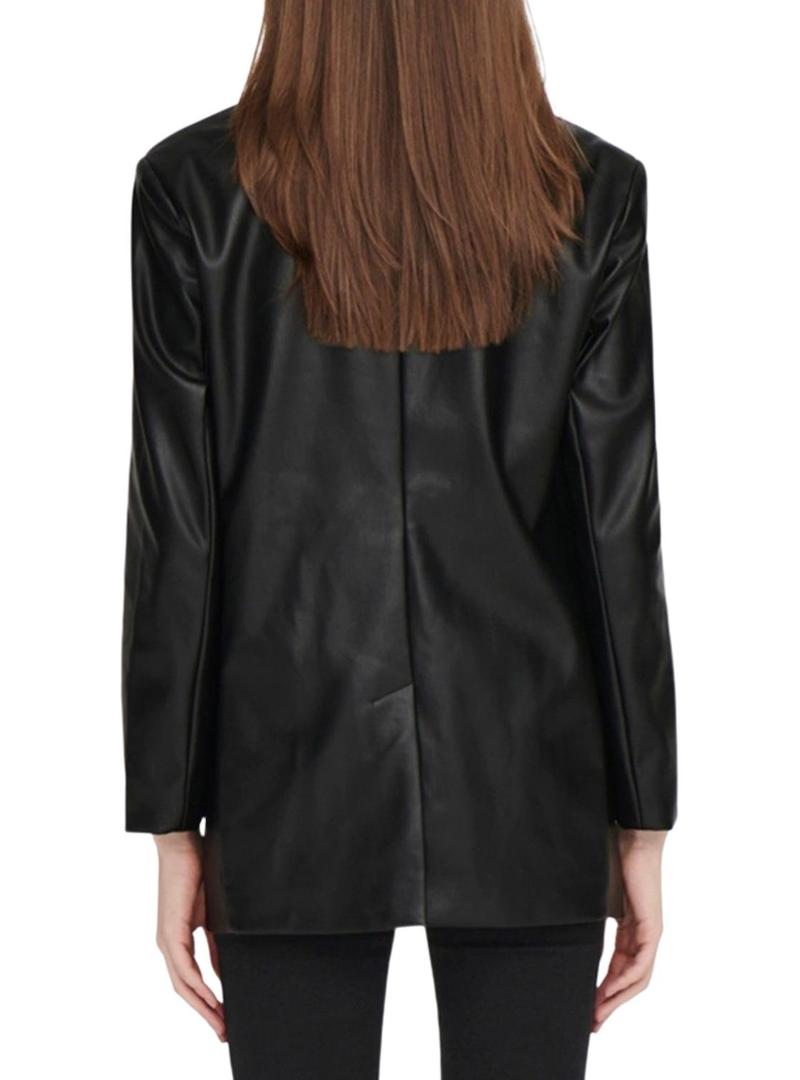 Blazer Only Lana Couro Sintético para Mulher Preto