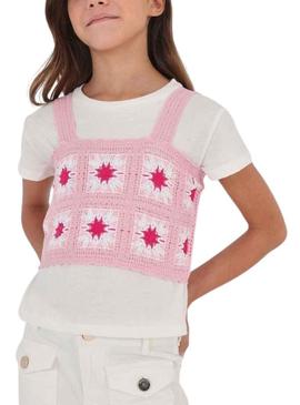 Set Top Crochê e T-Shirt Mayoral Rosa para Menina