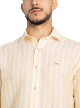 Camisa Klout Lino Listras Amarelo e Branco