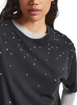 T-Shirt Pepe Jeans Cadence Preto Pedrería Mulher
