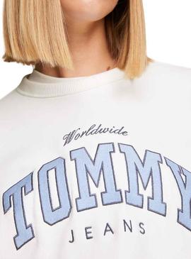 Sweat Tommy Jeans Varsity Luxe Branco Mulher