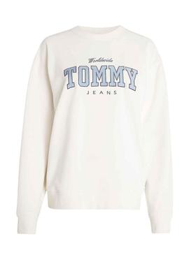 Sweat Tommy Jeans Varsity Luxe Branco Mulher