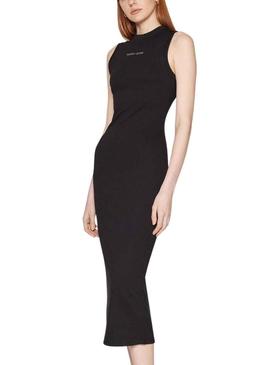 Vestido Tommy Jeans Midi Bodycon Preto para Mulher