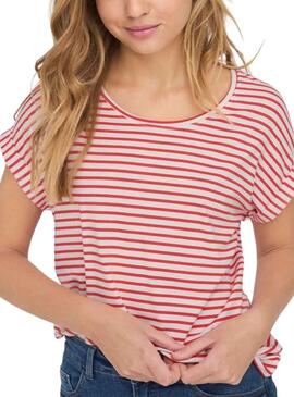 Camiseta Only Moster Stripe Vermelho Para Mulher