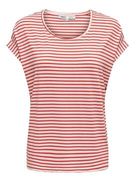 Camiseta Only Moster Stripe Vermelho Para Mulher