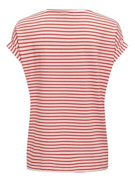 Camiseta Only Moster Stripe Vermelho Para Mulher