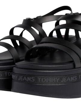 Sandálias Tommy Jeans Strappy Wedge Preto para Mulher.