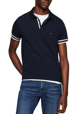 Camisa Polo Tommy Hilfiger Monotype Cuff Azul Marinho Para Homens