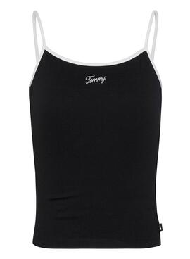Camiseta Tommy Jeans Slim Script Binding preta para mulher.
