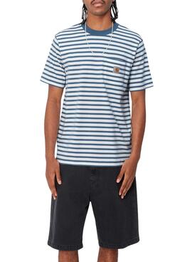 Camiseta Carhartt Pocket Stripe Azul e Branco