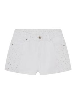 Short Pepe Jeans A-Line Anglaise branca para meninas.