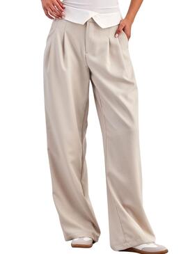 Calça ONLY Diane Fold Down Bege para Mulher