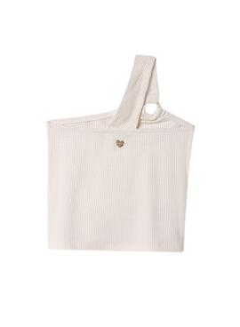 Camiseta Mayoral Assimétrica de Renda Bege para Menina