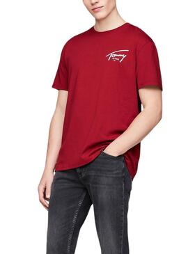 Camiseta Tommy Jeans Signature logo granate para homem