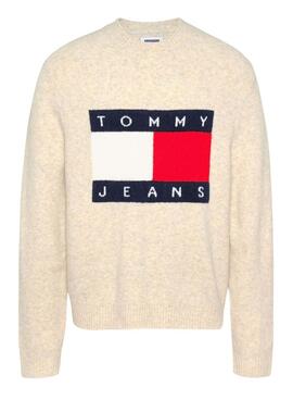 Camisola Tommy Jeans Melange Flag bege para homem