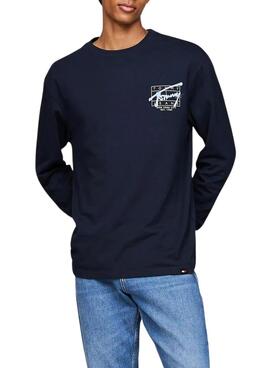 Camiseta de manga comprida Tommy Jeans Spray marinho para homem.