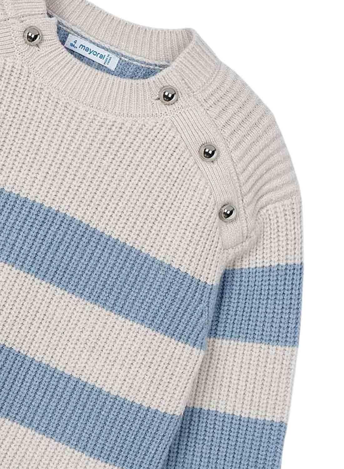 Vestido Mayoral listrado em tricô azul-celeste para menina