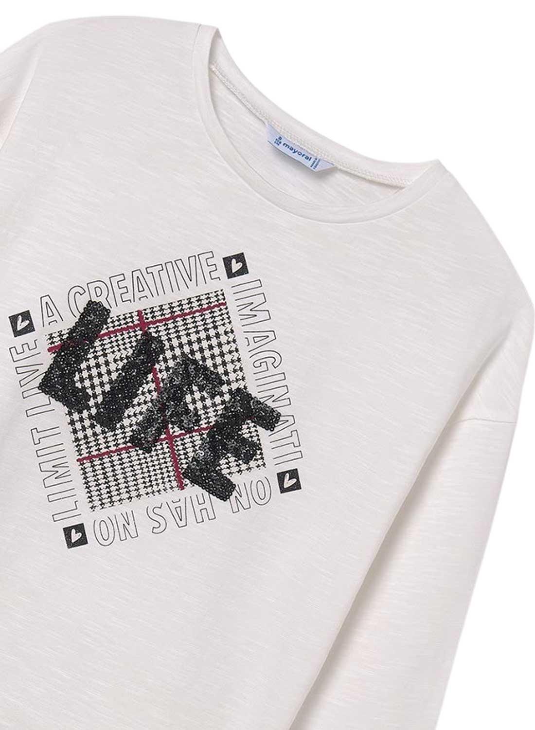 T-shirt Mayoral bege com strass para menina