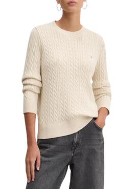 Camisola Tommy Jeans Essential em tricot bege para mulher