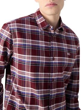 Camisa Tommy Jeans xadrez em Oxford bordô para homem