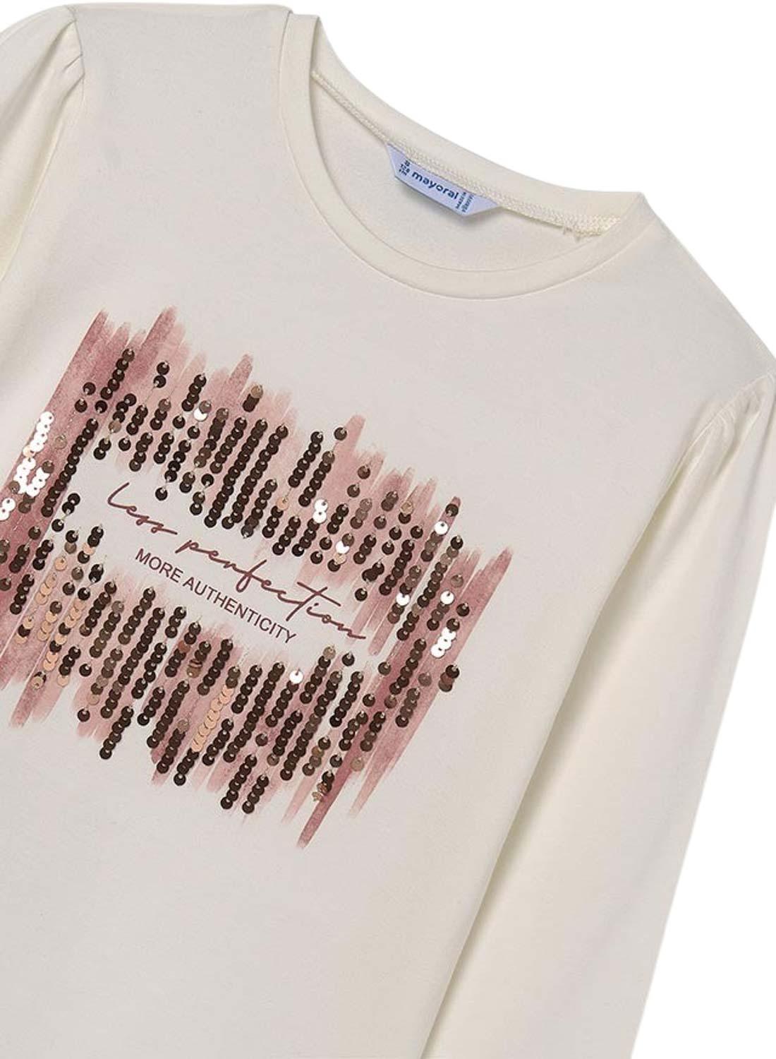 Camiseta Mayoral Lantejoulas Creme para menina