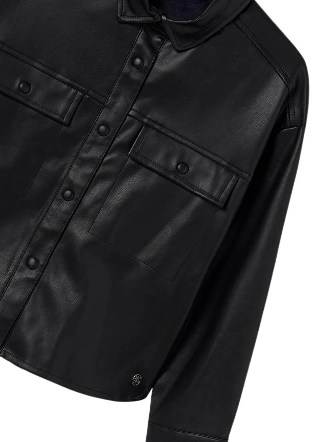 Sobretudo Mayoral Pele Sintética Preta para menina