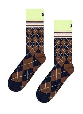 Meias Happy Socks Mixed Argyle Castanhas para mulher e homem