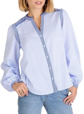 Camisa Naf Naf Cotswold Listrada Azul para Mulher