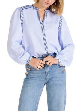 Camisa Naf Naf Cotswold Listrada Azul para Mulher