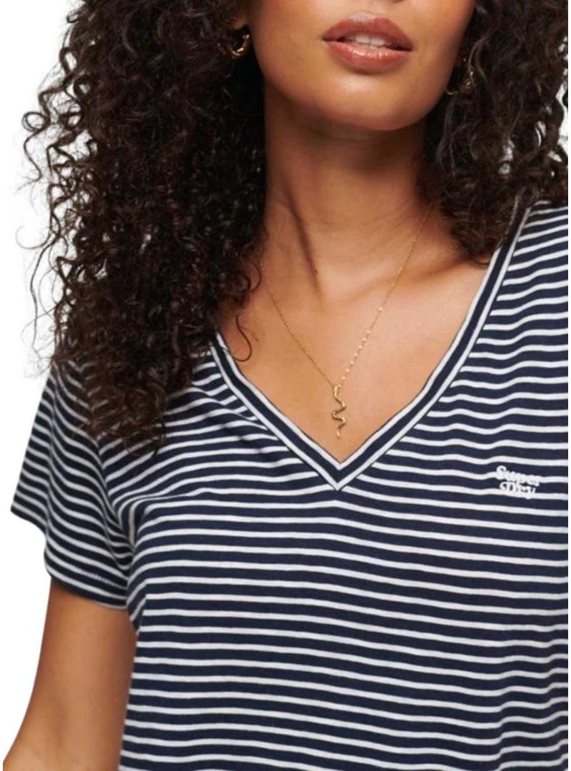 Camisa Superdry listrada azul marinho para mulher.