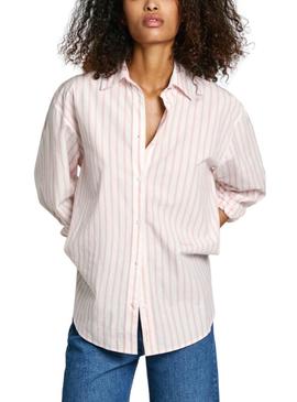 Camisa Pepe Jeans Artemisa listrada rosa para mulher.