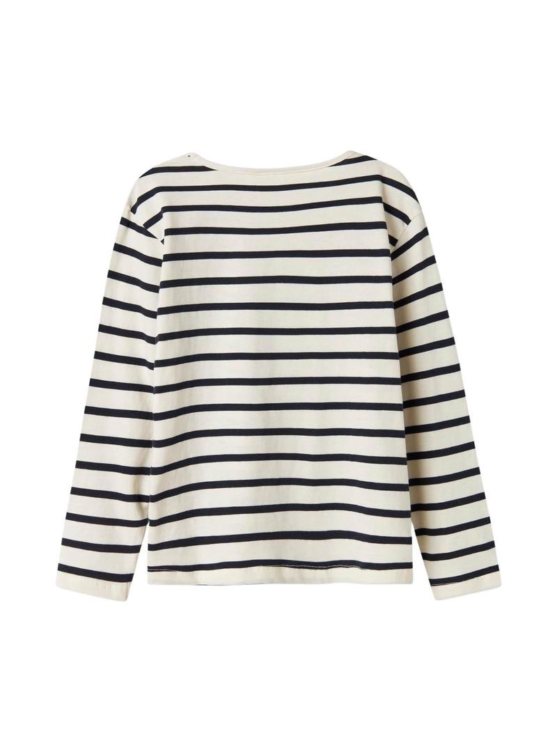 Camiseta Name It Tovelina listrada branca para menina.