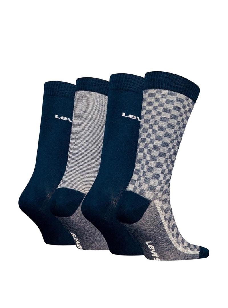Caixa de presente com 4 pares de meias Levi's azuis e cinzas para homens.