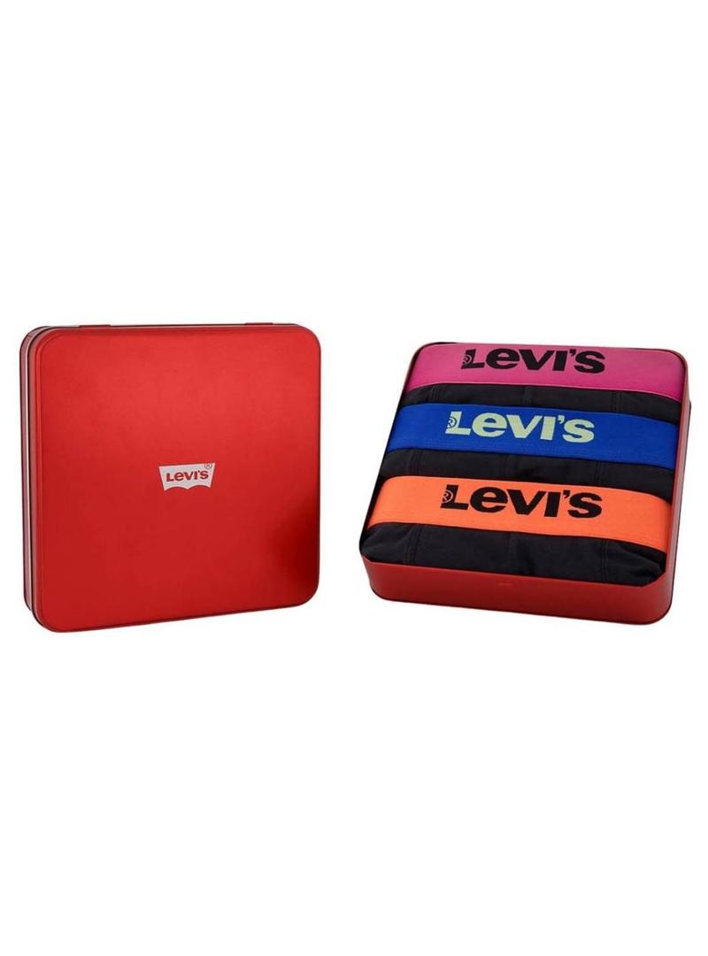 Caixa de presente Levis 3 cuecas preto neon para homem.