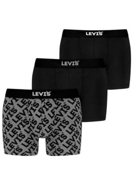 Caixa de presente Levis 3 boxers cinza com logotipo para homem