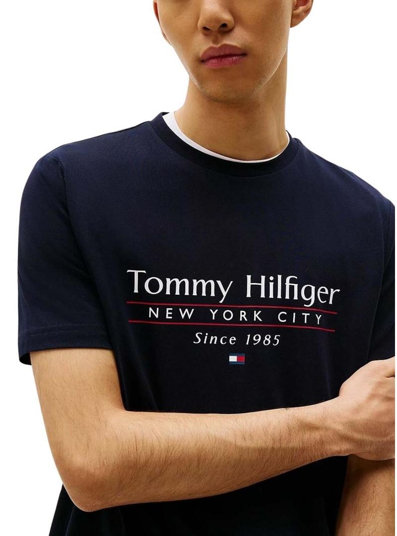 Camiseta Tommy Hilfiger Stack azul marinho para homem