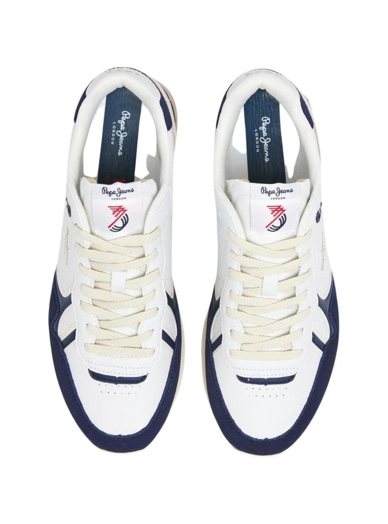 Tênis Pepe Jeans Brit Ivy branco e azul para homem.