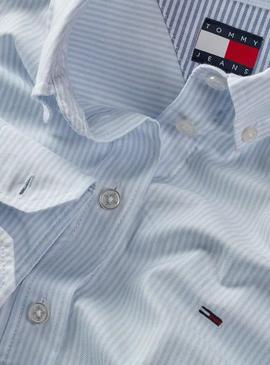 Camisa Tommy Jeans Oxford listrada azul para mulher