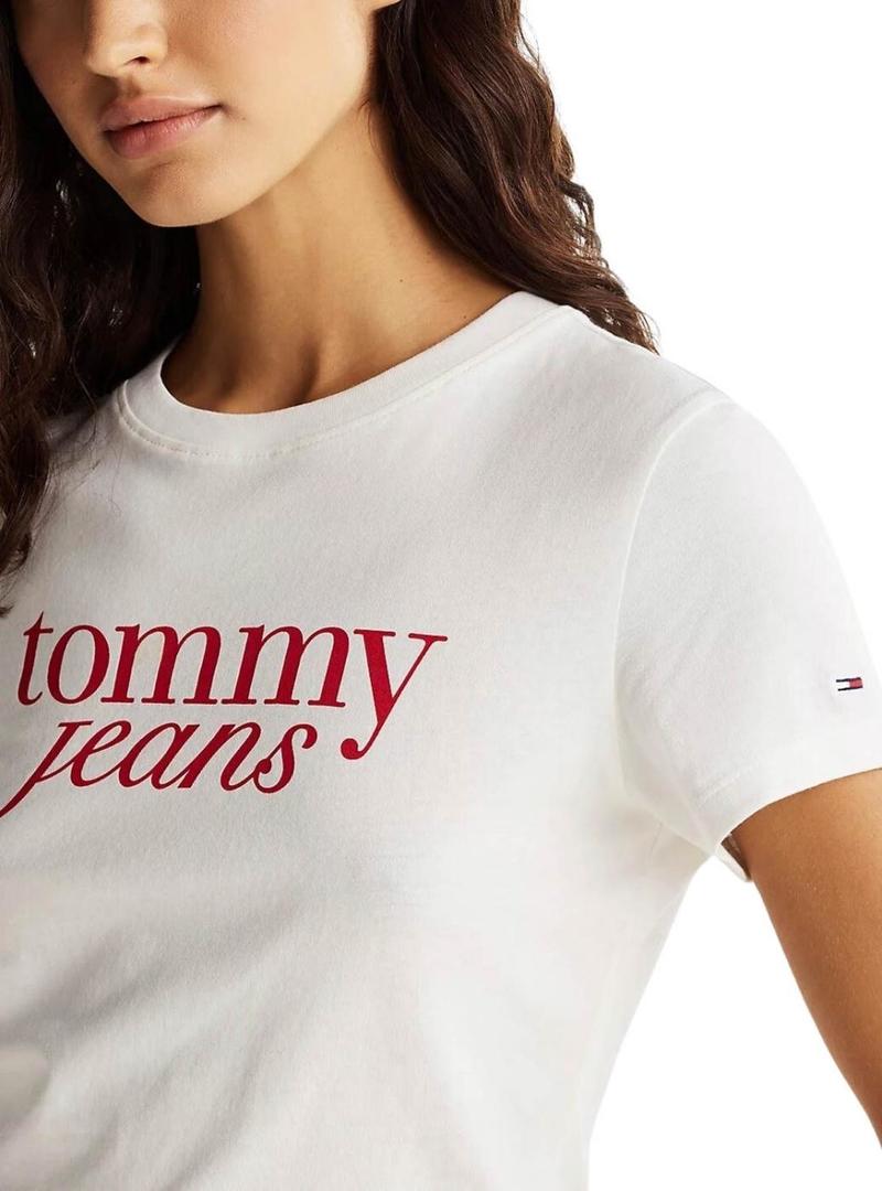 Camiseta Tommy Jeans Slim Essential branca para mulher
