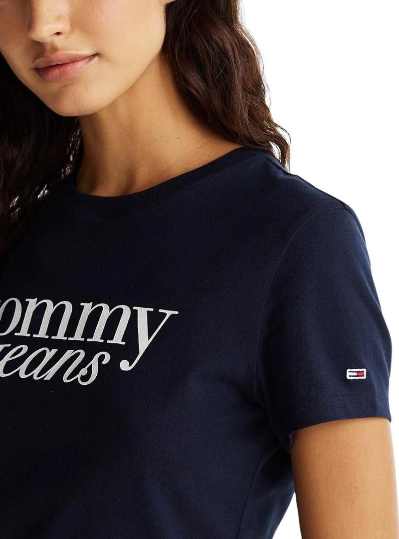 Camiseta Tommy Jeans Slim Essential marinho para mulher.