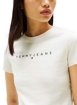 Camiseta Tommy Jeans Slim Linear bege para mulher.