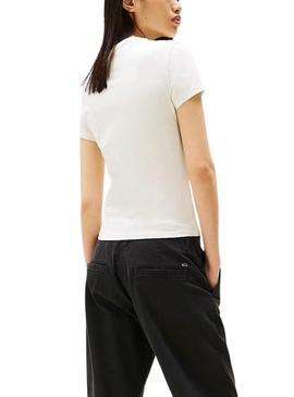 Camiseta Tommy Jeans Slim Linear bege para mulher.
