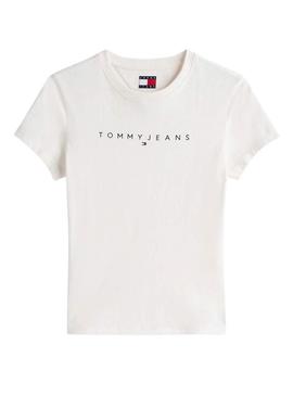 Camiseta Tommy Jeans Slim Linear bege para mulher.