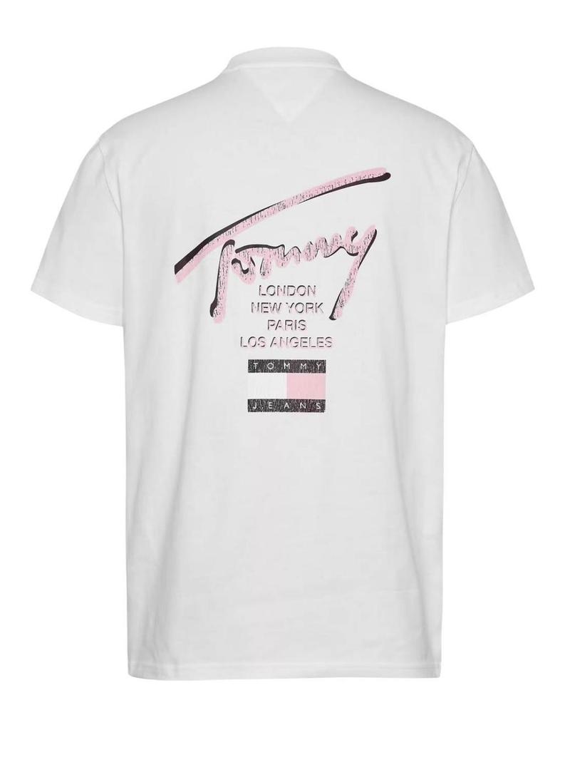 Camiseta Tommy jeans Sign City branco para homem.