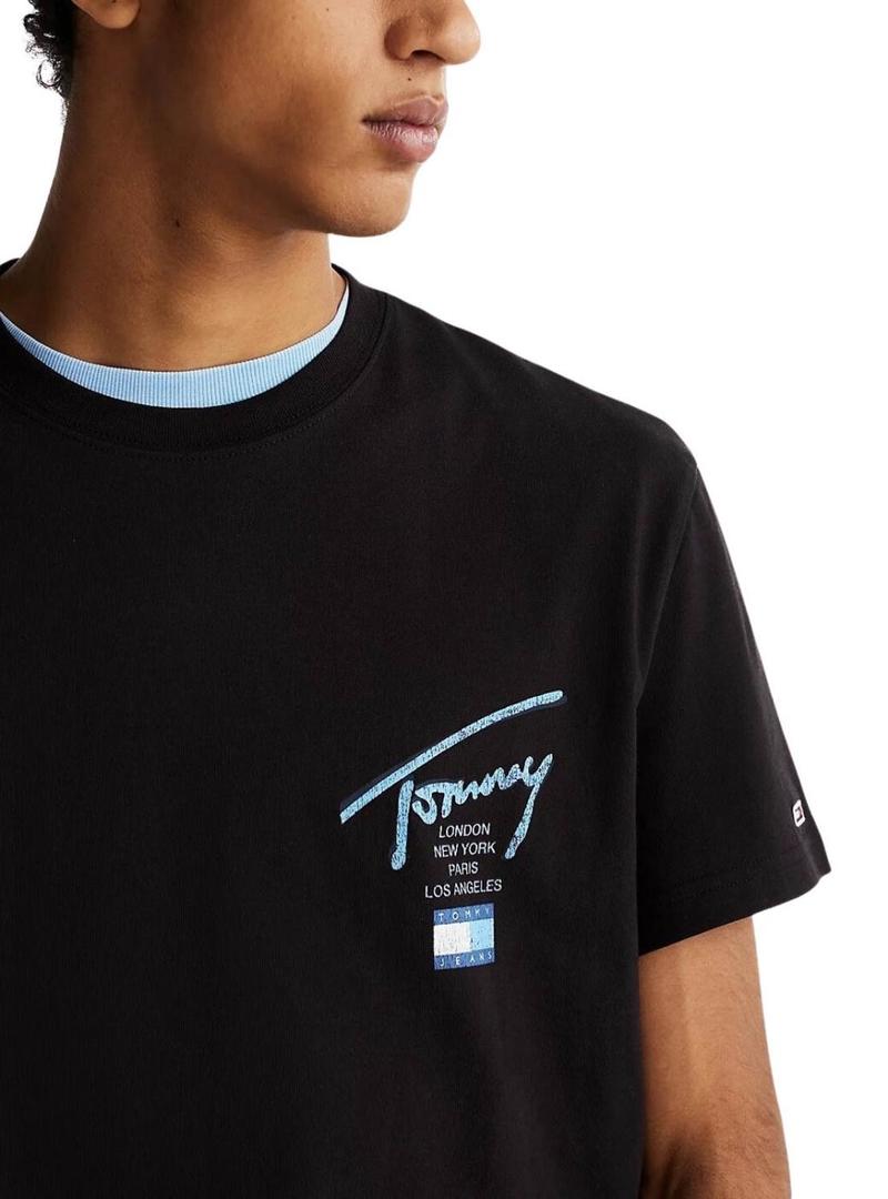 Camiseta Tommy jeans Sign City preta para homem.