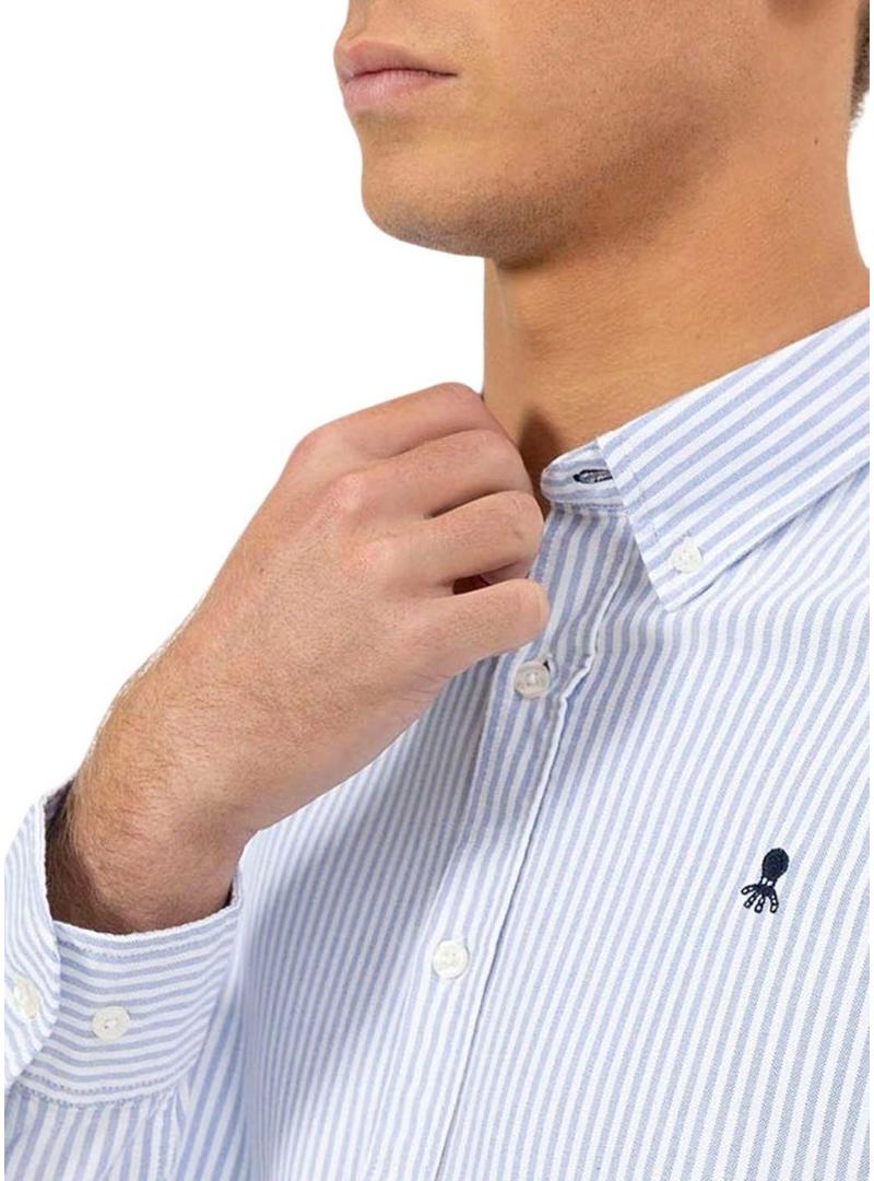 Camisa El Pulpo Oxford listrada branca e azul para homem.